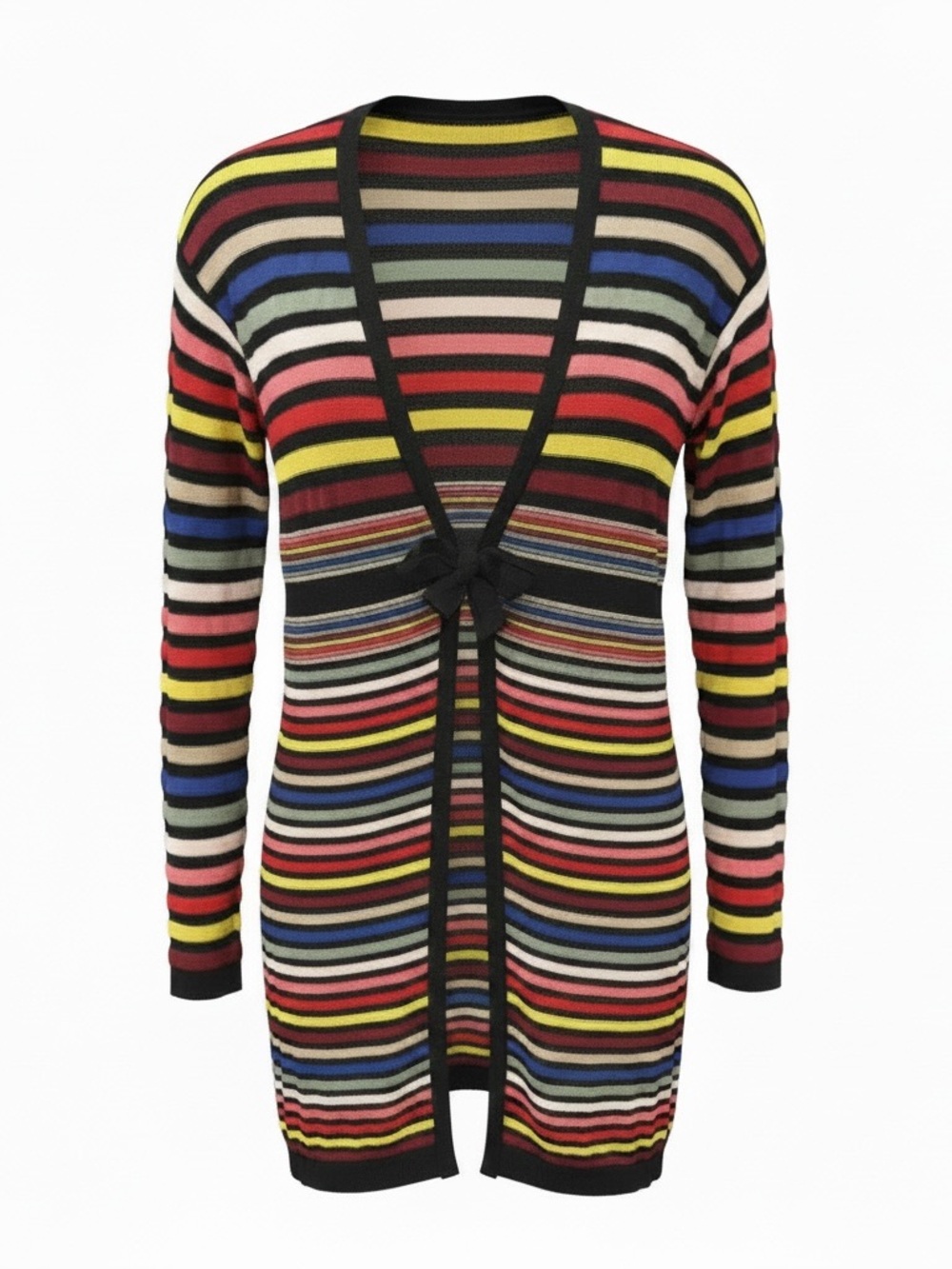 SONIA RYKIEL Vintage Quintessential Multicolor Striped Tie Front Cardigan Fits S
